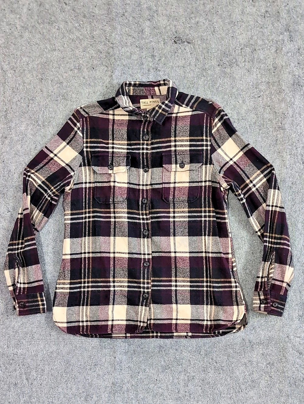 Woolrich Tall Pines Flannel Plaid Cotton Shirt Jacket in Purple & Black Size M